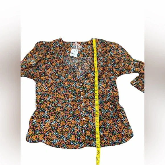 Free People Navy Combo I Found You Floral Print Blouse XL Boho Peasant Cotton - Picture 11 of 14